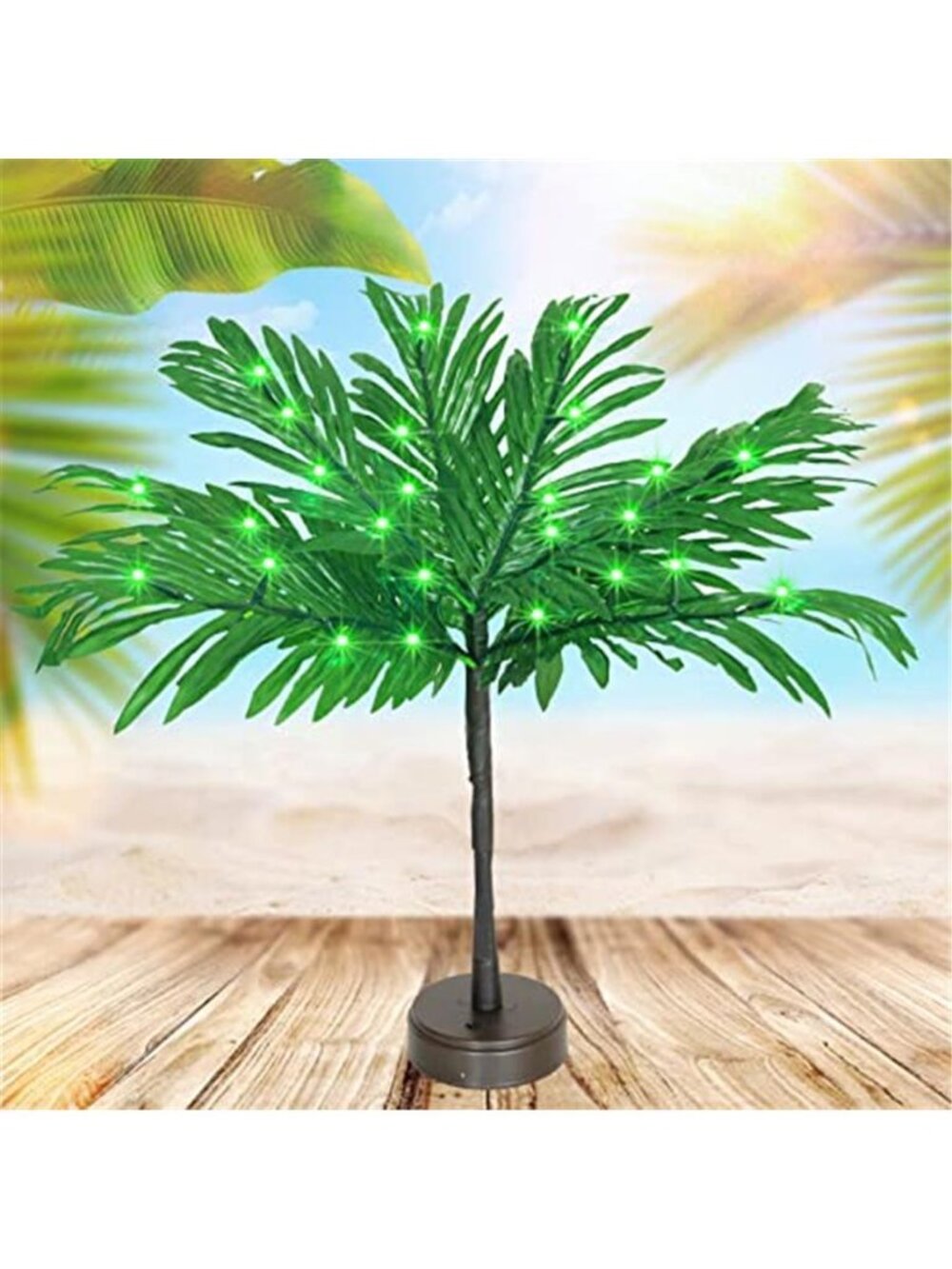 23 Inch Lighted Palm Tree Table Decor LED Light Up Tropical Luau Party Tiki Bar